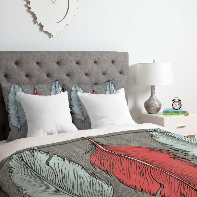 Ensemble de housse de couette à plumes oiseau, Housse de couette pour grand lit et 2 taies décor