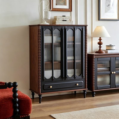 Retro Double Door Glass Accent Cabinet