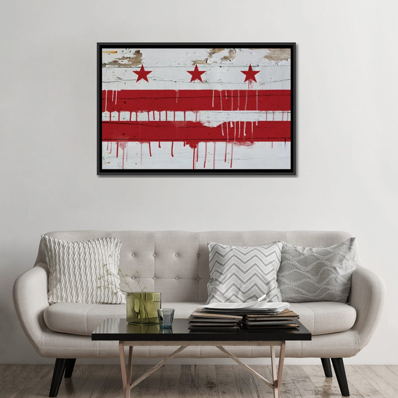 Washington, drapeau de la ville de Paint Drip sur planches de bois - reproduction sur toile, H 18 po x l 26 po x P 1,5 po