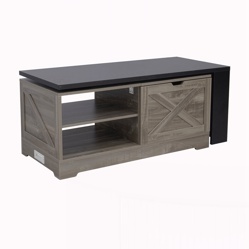 Table basse à plateau relevable avec portes de grange, Brun