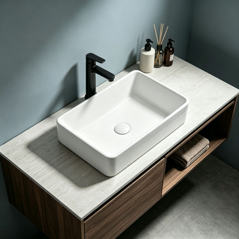  Topcraft 19"L White Rectangular Bathroom Ceramic Sink Vanity Basin