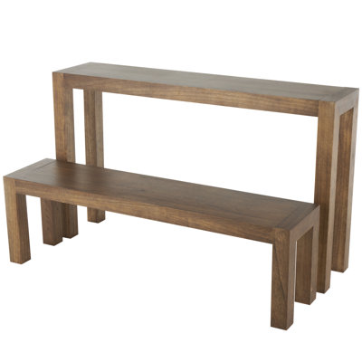 Wood Brown Console Table with Bench Set