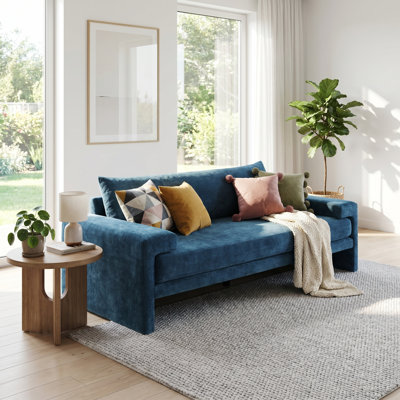 Canapé de 80,7 po en chenille rembourré 3 places, canapé avec accoudoirs larges et coussins épais, dossier ergonomique pour le salon, la chambre à coucher, le bureau, design américain moderne