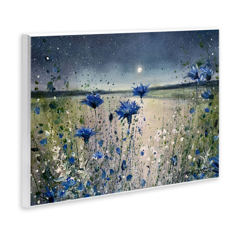 «Blooming Blue Flowers Night Moon», estampe numérique par Jennifer Taylor Art, H 13 po x l 19 po