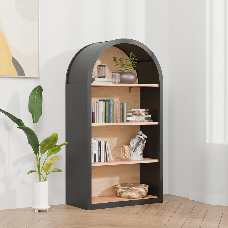 Bibliothèque arquée à 4 niveaux, bibliothèque arquée de 43 po de hauteur avec tablettes de rangement