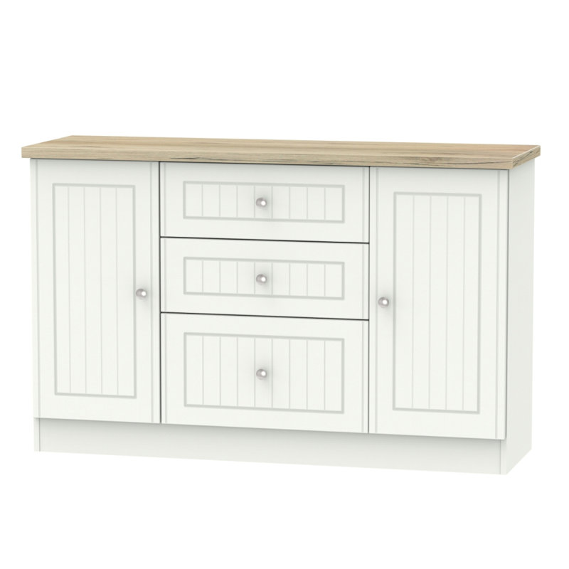 Fully Assembled McClusky 79 Cm Wide 3 Drawer Sideboard, White/Oak
