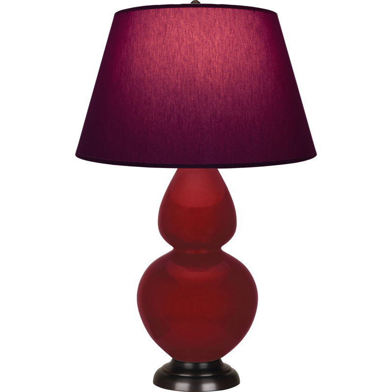 Lampe de table double gourde en céramique, Sangria glacé / bronze, Prune / lavande, Bronze