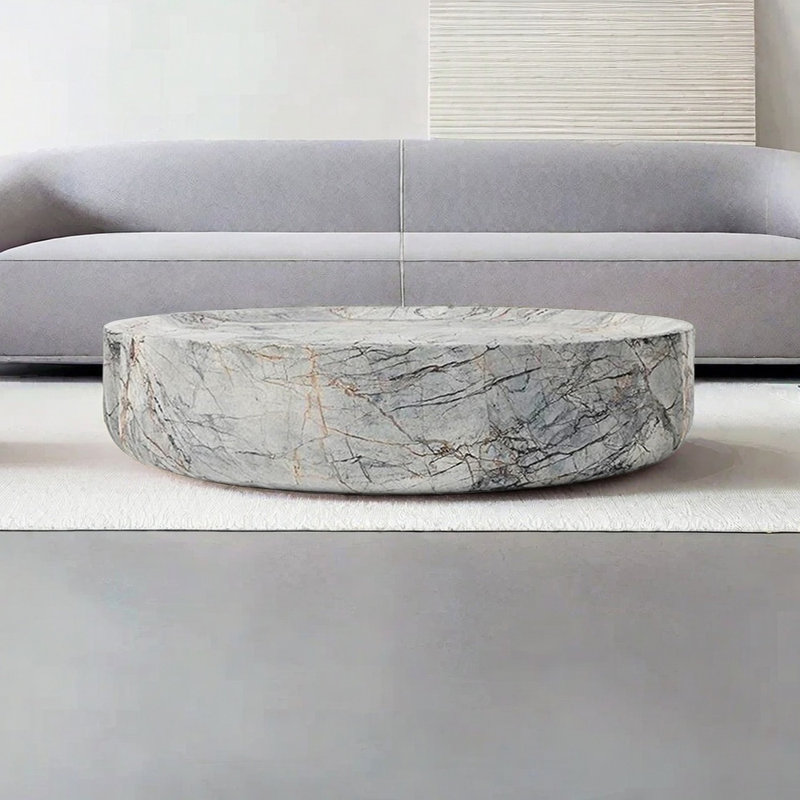 Round Fiberglass Coffee Table with Smooth Surface, 11.81" H x 35.43" L x 35.43" W, Gray