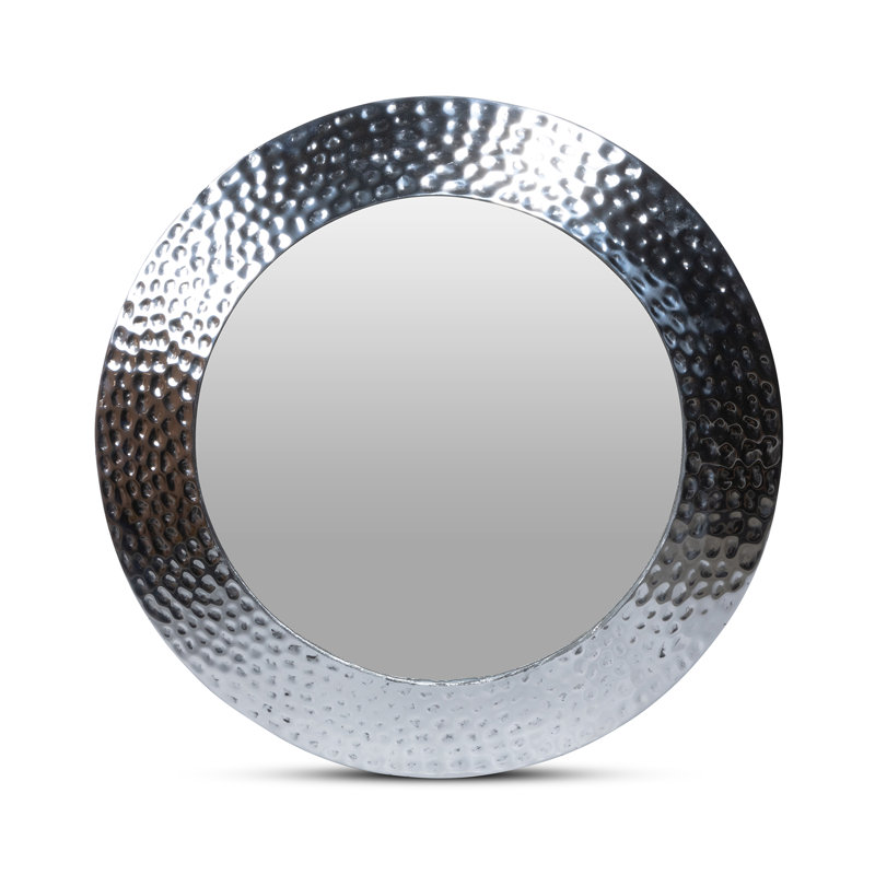 Hammered Round Pewter Mirror, 23.75" x 23.75"