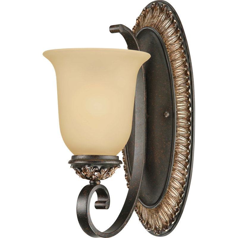 Applique murale d'intérieur à 1 lumière Bristol en bronze rétro avec baignoire en or antique ou meuble-lavabo ou fixation murale avec abat-jour en verre sépia