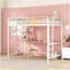 Lit mezzanine double en métal avec bureau et tablette, blanc