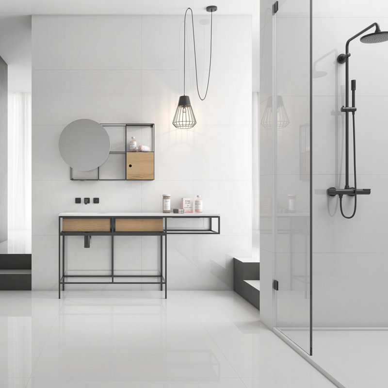 Carreau de porcelaine mate pour plancher et mur 12 po x 24 po blanc glacé