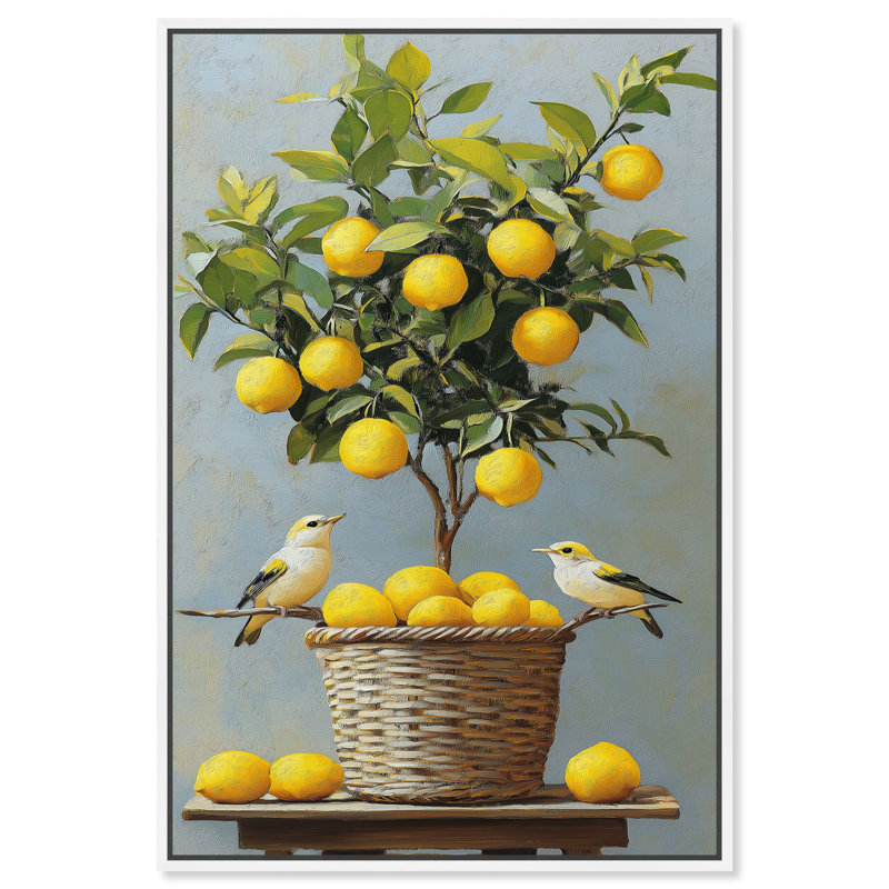 «Lemon Orchard Duet», art mural, H 31 po x l 21 po, Cadre blanc