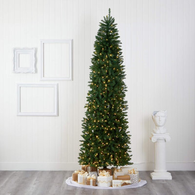 Slim Green Mountain Pine Artificial Christmas Tree With LED Lights 9ft
