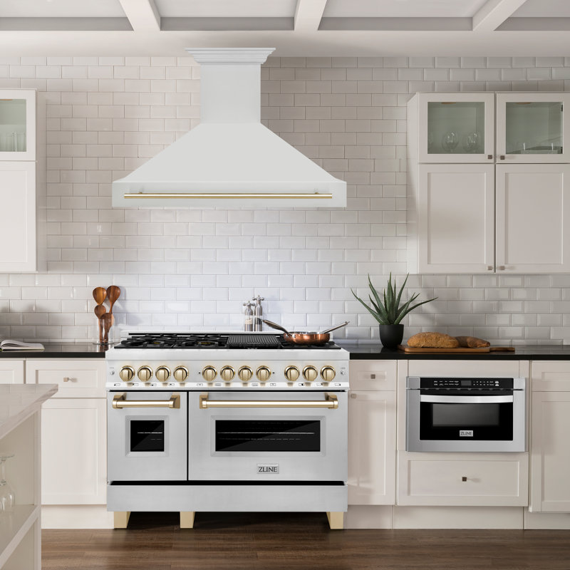 ZLINE 48" Autograph Edition Stainless Steel Range Hood with Stainless Steel Shell and Accent Handle, Gold