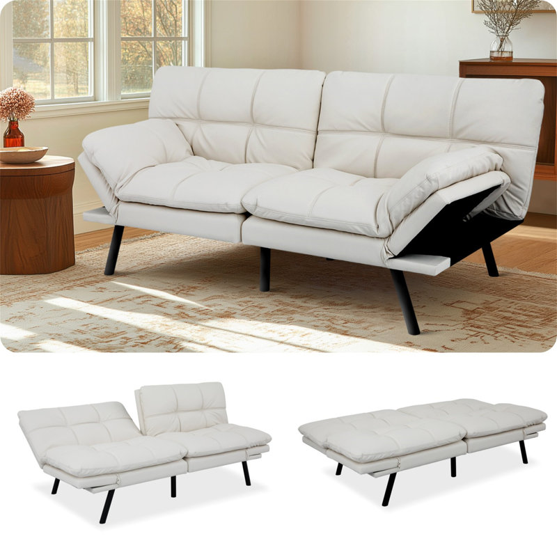 Canapé-lit futon convertible 71 po, Blanc