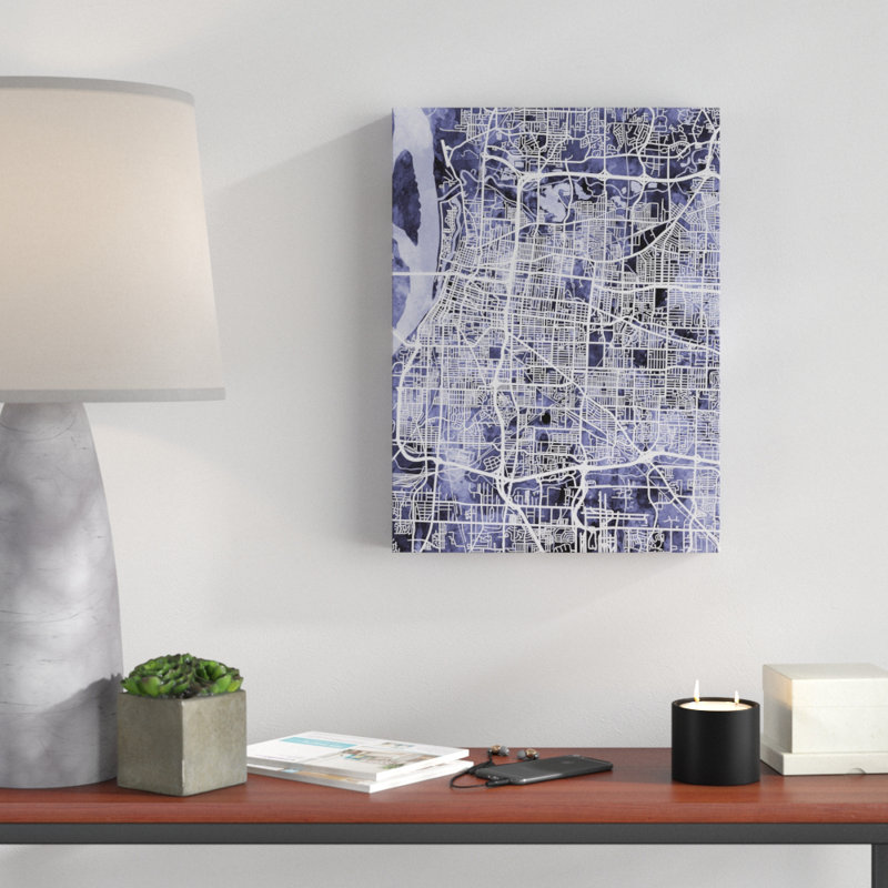 « memphis tennessee city map blue », impression sur toile tendue, H 19 po x l 14 po x P 2 po