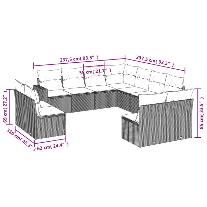 Ensemble de canapé de jardin Vidaxl