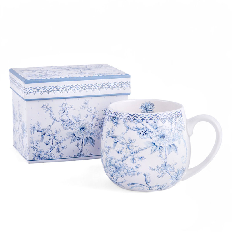 Blue Flowers Big Belly Mug in Gift Box