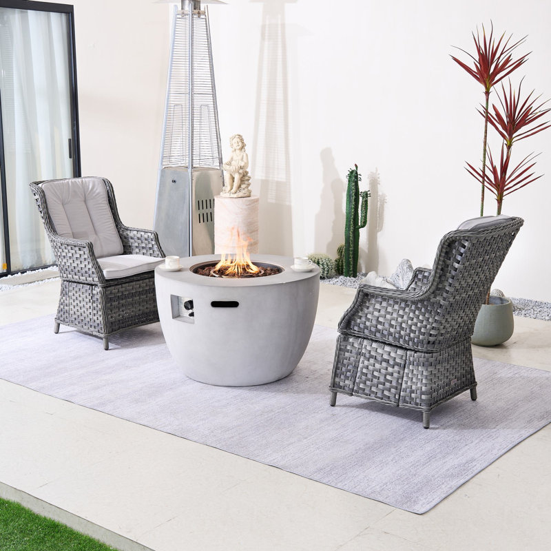 2-Person Outdoor Seating Group With Firepit, Gray White, Gray