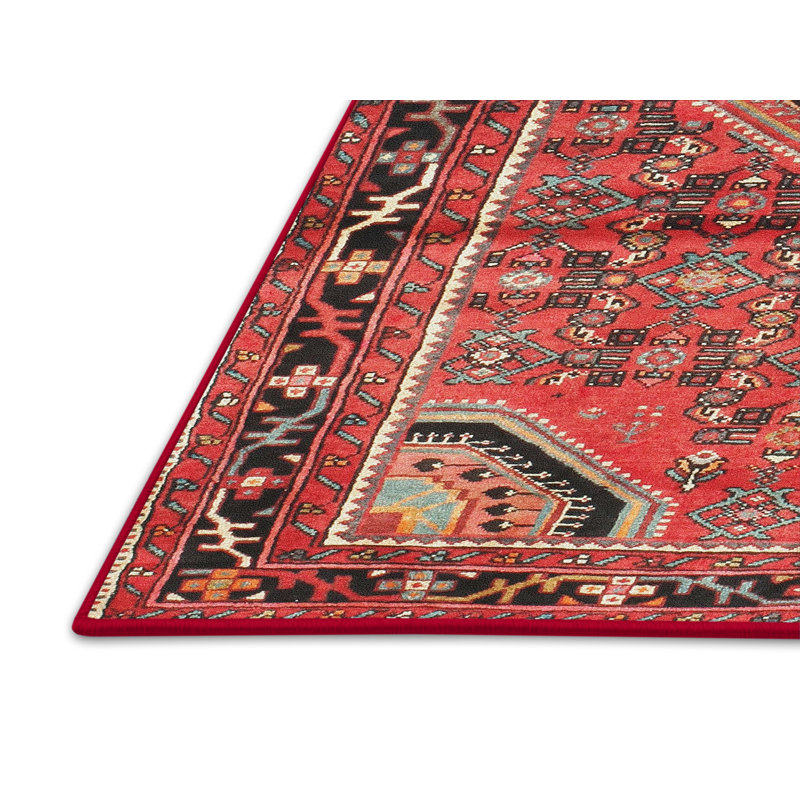 Tapis traditionnel rouge / noir / gris, Rectangle 6 pi x 9 pi