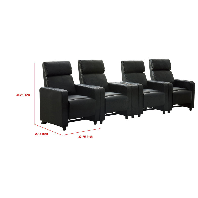 Ensemble de cinéma maison Heena, 4 fauteuils inclinables manuels, 1 console, similicuir noir