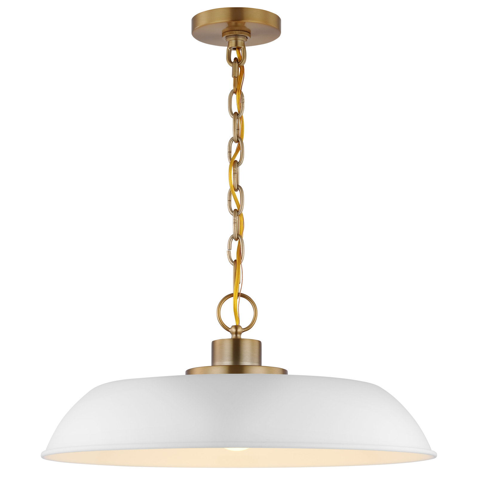 Eddy Dimmable Dome Single Light Pendant, Matte White/Burnished Brass, 8" H x 19" W x 19" D