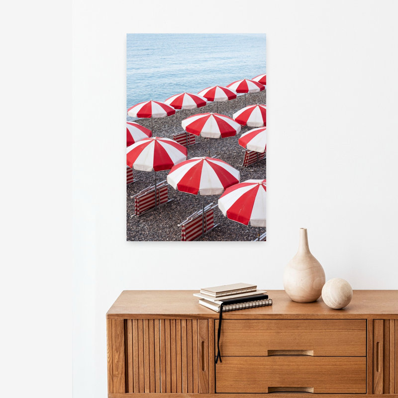 Art mural contemporain plage rayée rouge, H 24 po x l 16 po
