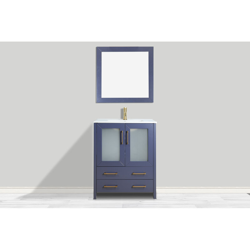Arroyos 24'' Single Bathroom Vanity with Ceramic Top with Mirror, Blue