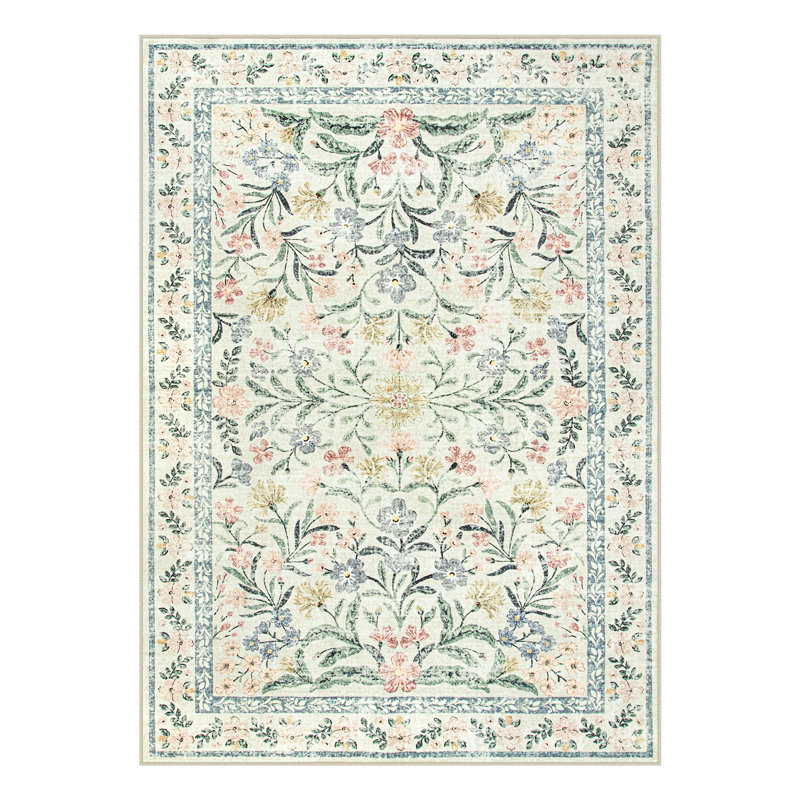 Kaldi Oriental Botanical Floral Machine Washable Area Rug with Non-Slip Backing for Living Room, Dining Room, Bedroom