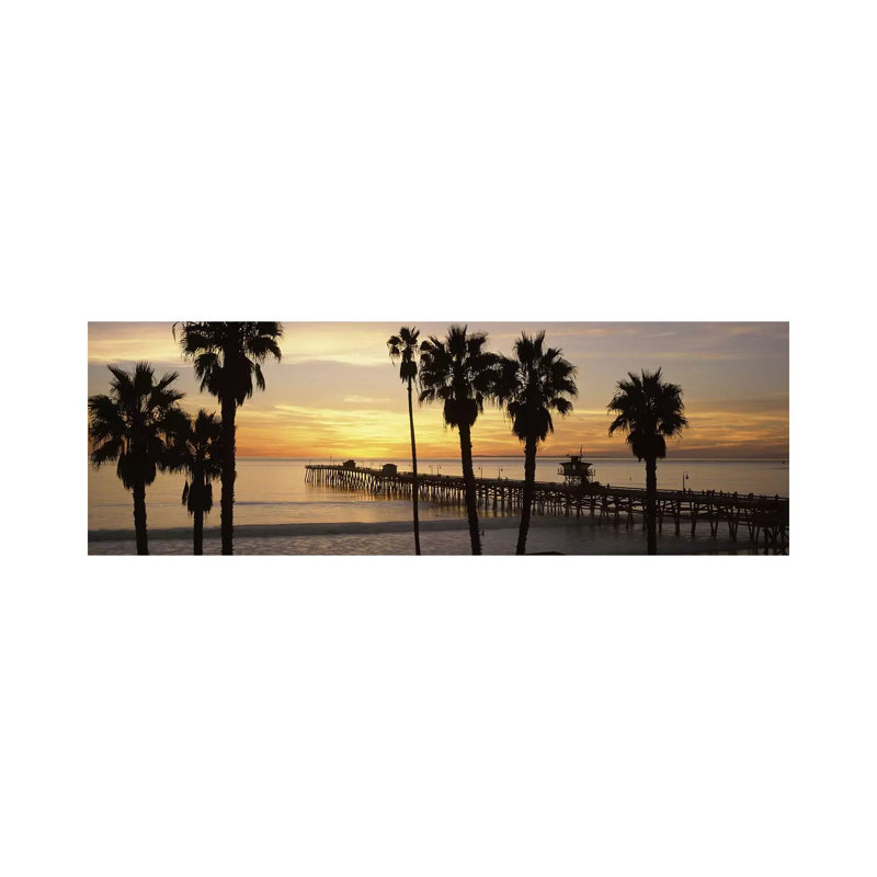 Silhouette Of A Pier, San Clemente Pier, Los Angeles County, California, USA - Wrapped Canvas Panoramic Print