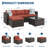 Stylish 5-Piece Outdoor Patio Furniture Set – All-Weather Brown Four-Line Wicker Sectional Sofa with Wine Red Cushions, Glass Table, Blue Floral Pillows – Garden, Backyard, Deck, Poolside – Brown four-line rattan + wine red cushion + blue floral pillow-32343804