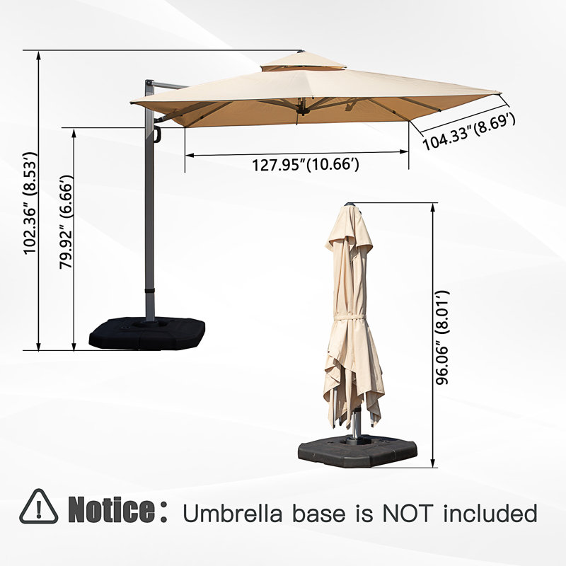 Parasol en porte-à-faux rectangulaire 9 pi x 11 pi avec mât central (base non incluse), Beige