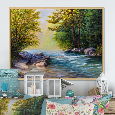 River Through The Birch Tree Forest II - Traditional Wall Decor