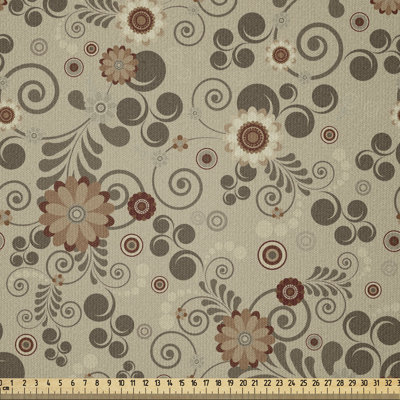 Tissu grunge à la cour, motif floral avec éléments fantaisistes, tourbillons, courbes et points de couleurs rétro