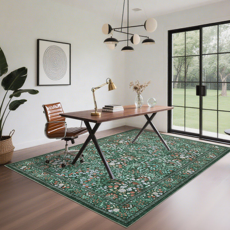 Floral Area Rugs for Living Room Washable Rugs Non Slip Boho Dining Room Carpet Vintage Botanical Print Low Pile Soft Carpet for Office Nursery Farmhouse
