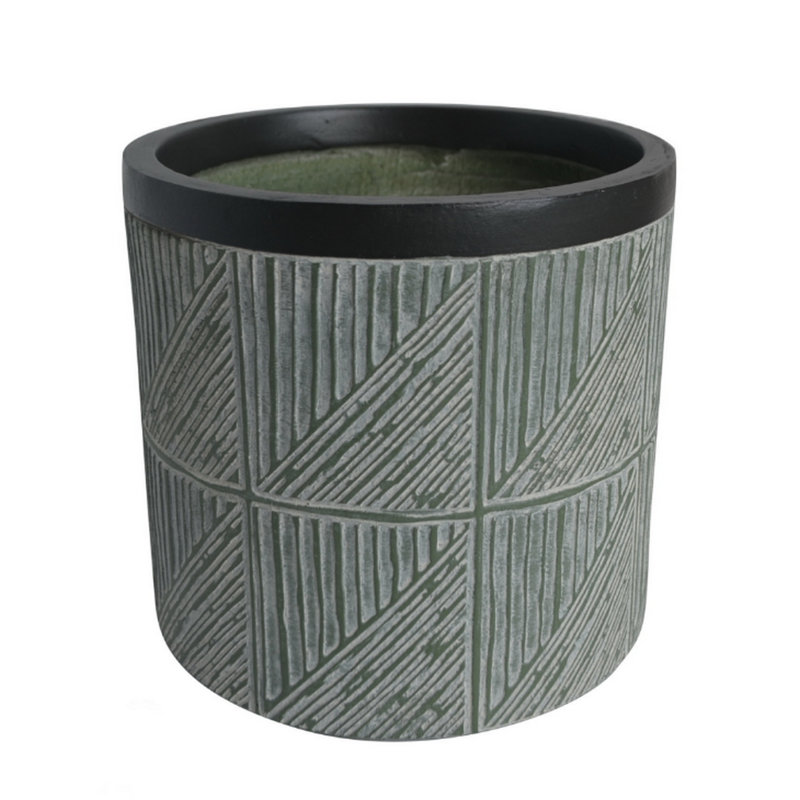 Round Green & Black Grid Pattern Handmade Pot Planter