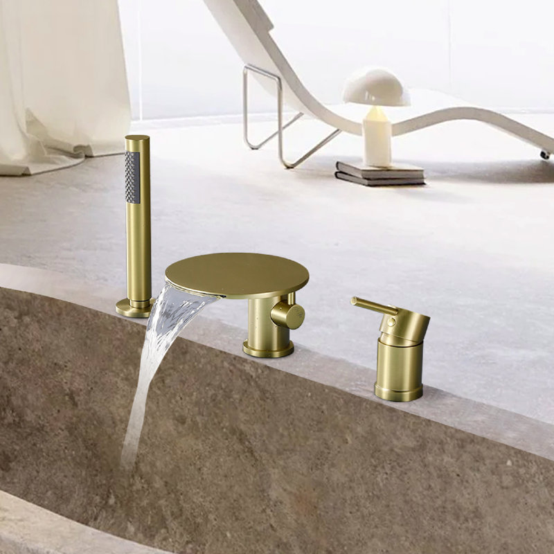 Robinet de baignoire rond à poignée simple à trois trous, Laiton