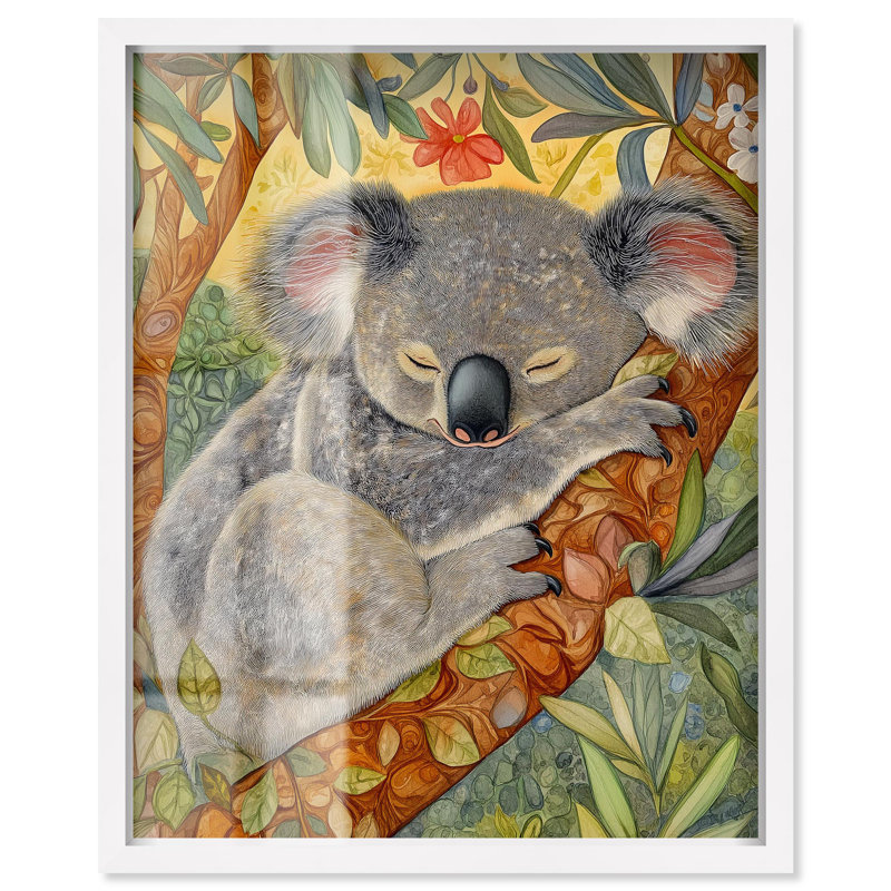 «Dreaming Koala Shadowbox Print» par Art Remedy, H 25 po x l 21 po, Blanc