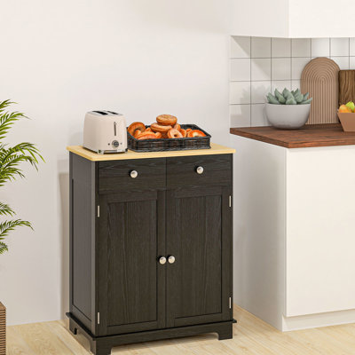 Kitchen Storage Sideboard - Solid Wood Countertop, 2 Drawers, Doors, Adjustable Shelf In Distressed Black Cabinet With Countertop Modern For Versatile Use