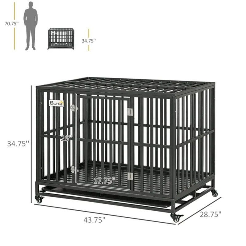 Cage de mobilité 44 po pour animaux avec cage en métal et plateau amovible