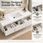 Meuble-lavabo double mural de 122 cm (48 po) avec comptoir en composite, 3 tiroirs et tablette inférieure ouverte, meuble-lavabo suspendu sans poignées en MDF, blanc