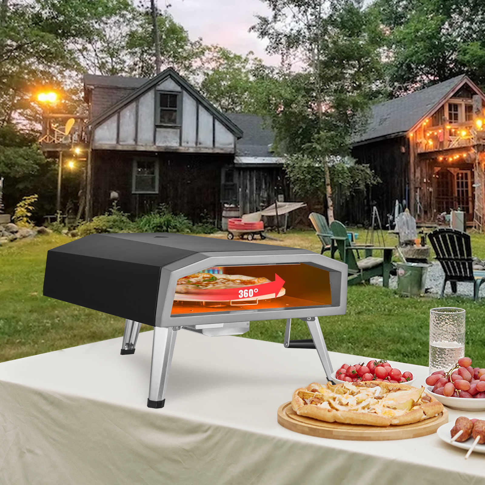BIG HORN OUTDOORS Pizza Ovens Wood Pellet Pizza Oven Wood Fired Pizza Maker  Portable Stainless Steel Pizza Grill