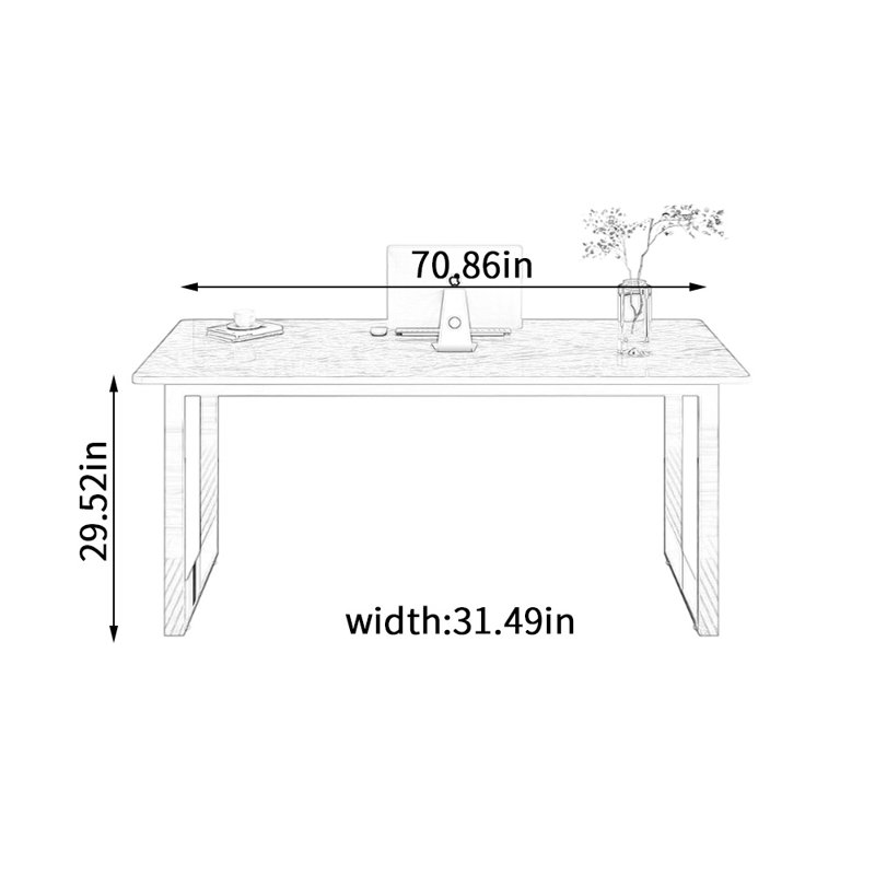 Bureau en acier inoxydable Minimalist, Gris clair, H 29,52 po x l 70,86 po x P 31,49 po