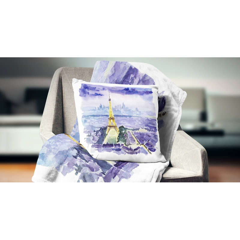 Coussin Paris Eiffel Toweron sur fond bleu - impression de paysage urbain, 16 po x 1 po, Carré
