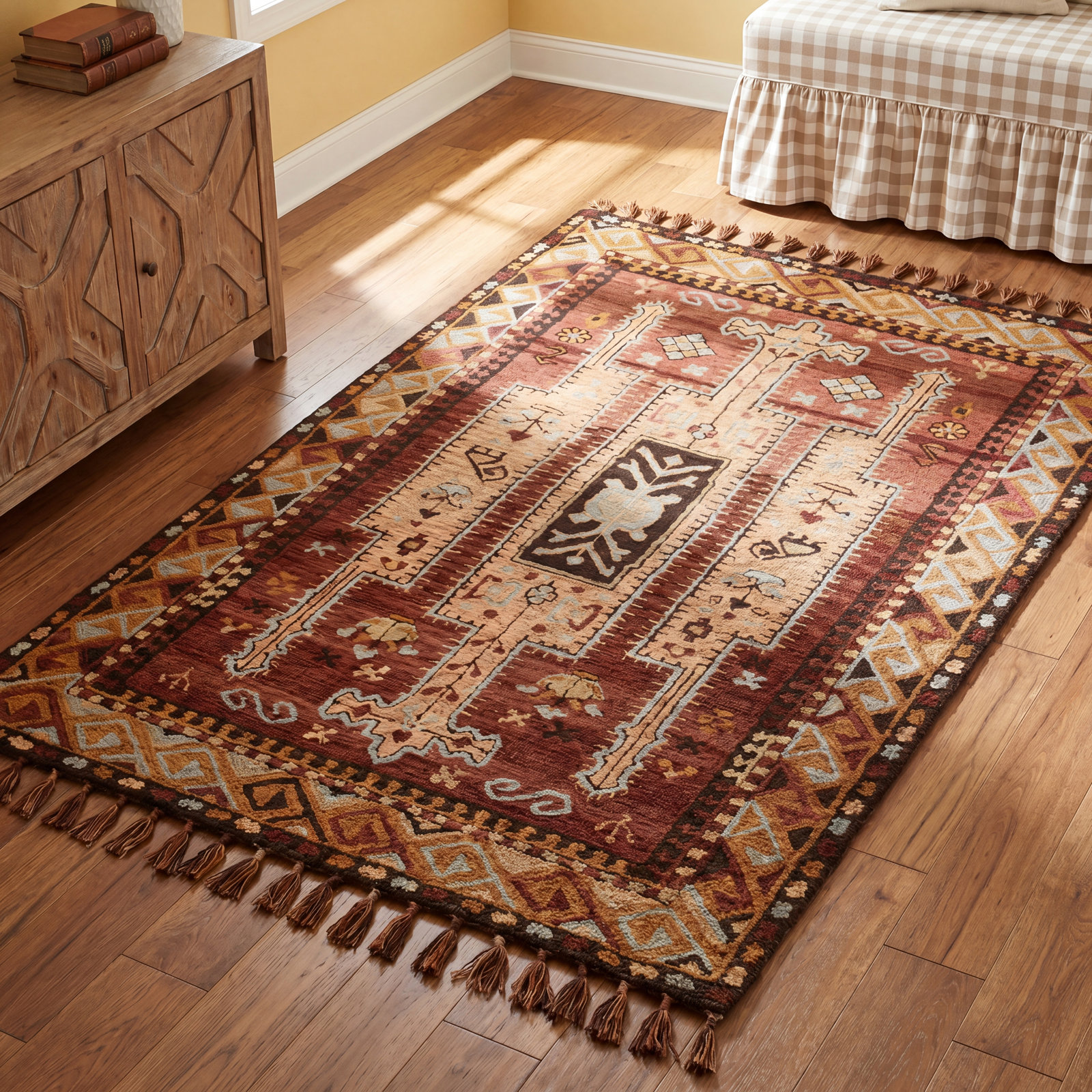 Valeta Terracotta Brown Hand-Hooked Wool Rug, Rectangle 3'6" x 5'6"