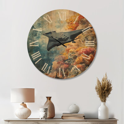 Horloge murale océan en bois - Raie manta sur la crête du récif