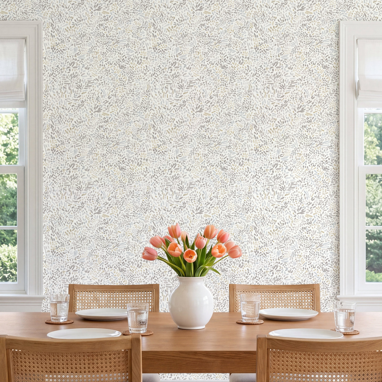 Brushstroke Garden Self-Adhesive Wallpaper Roll, Stone Gray