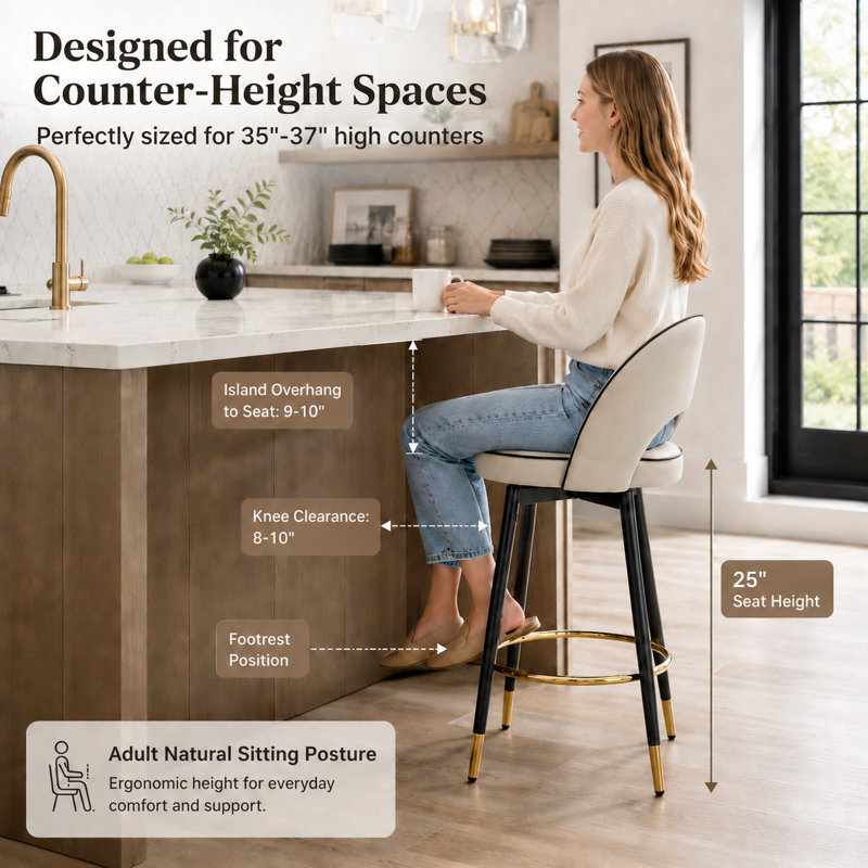 AriaHome 25" Upholstered Swivel Counter Stool with Low Back and Metal Footrest (Set of 2), Grey, 2