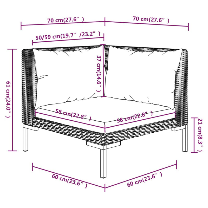 Leeda 280cm Wide Patio Sectional with Cushions